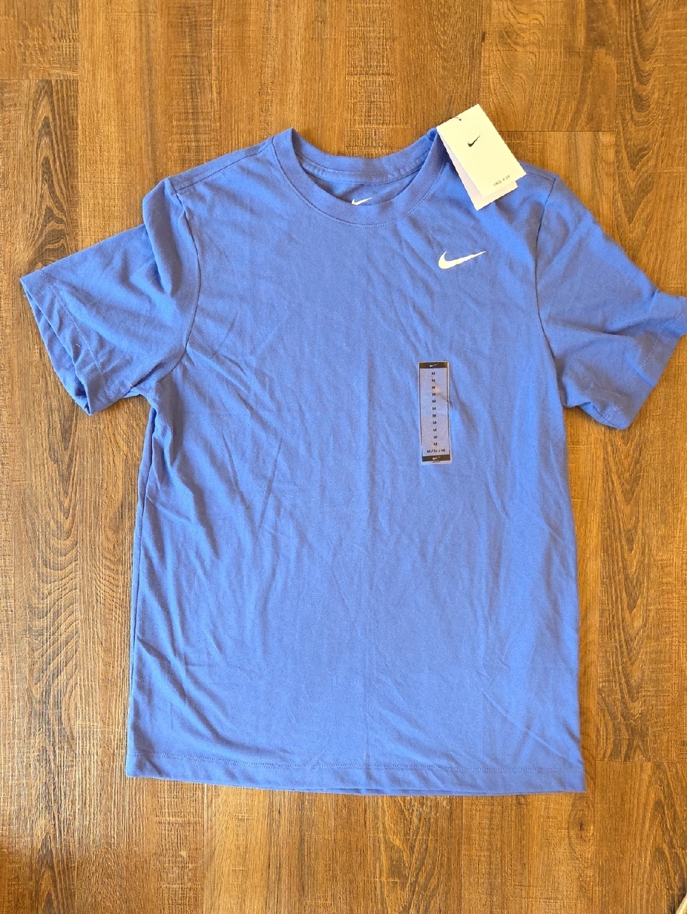 Nike Blue Dry FIT T‑Shirt with White Swoosh. NWT. Mens Medium.